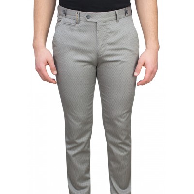 Grey Fabric Navy Birdseye Patterned Casual Trousers