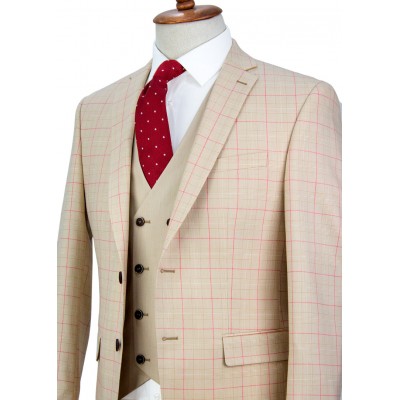 Red Striped Beige Plaid Vested Suit