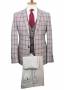 Red Plaid Grey Fabric Vested Suit